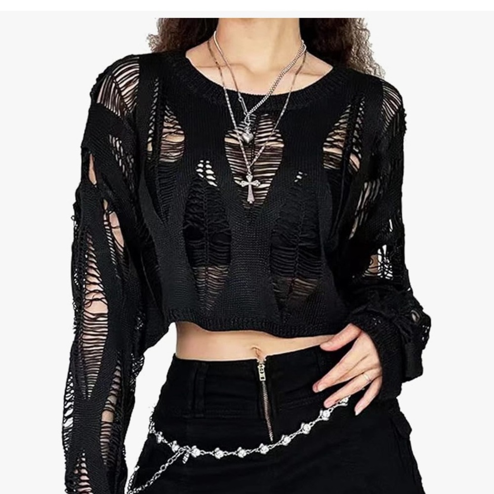 Vinsekep See Through Knit Crop Sweater - S